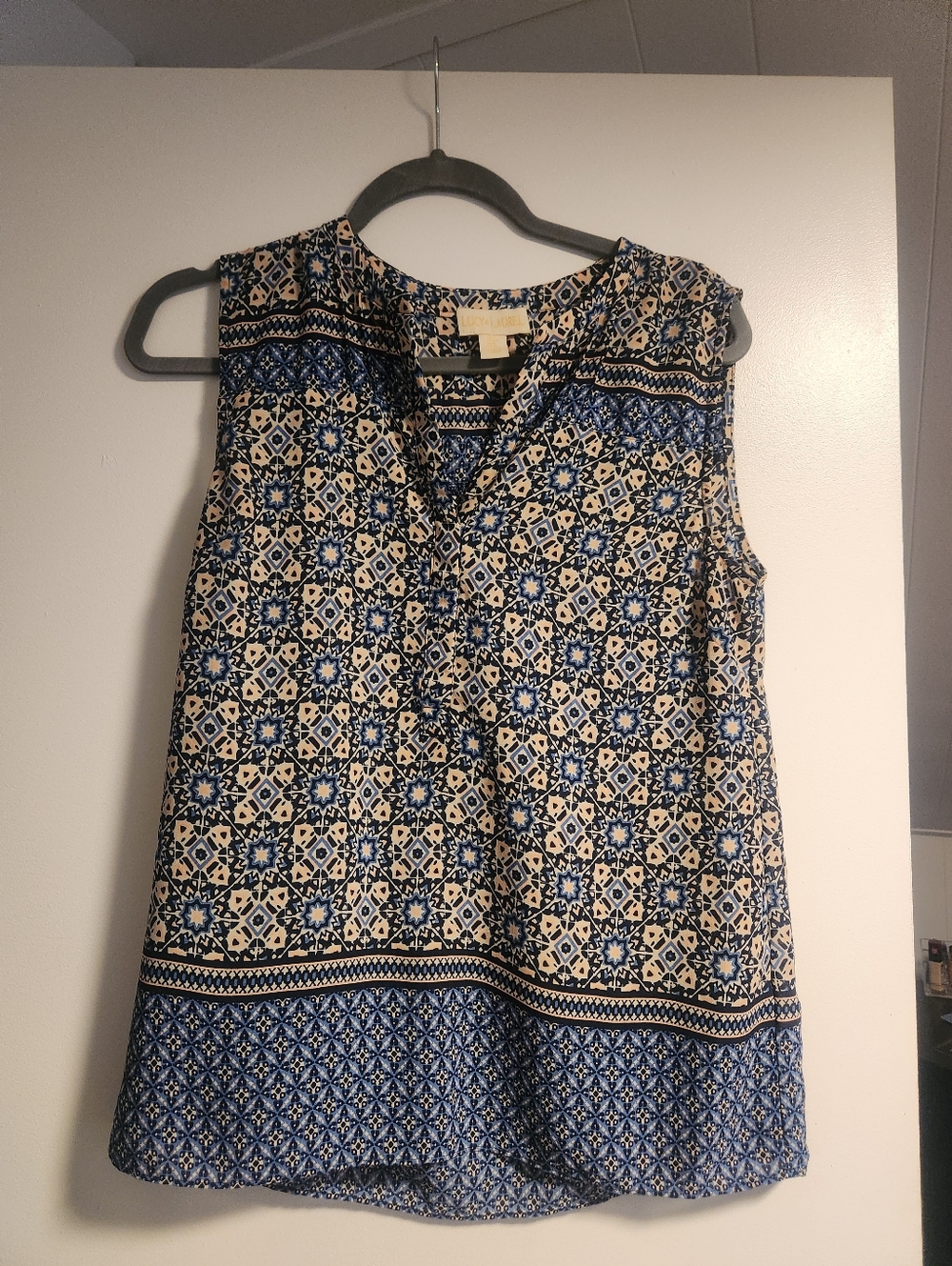 Sleeveless Patterned Tank Top Blouse in Blue and Peach